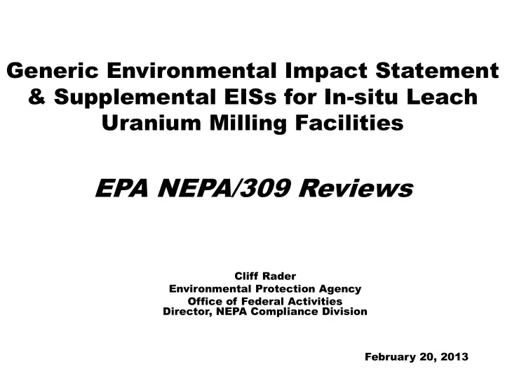 epa nepa 309 reviews cliff rader environmental protection