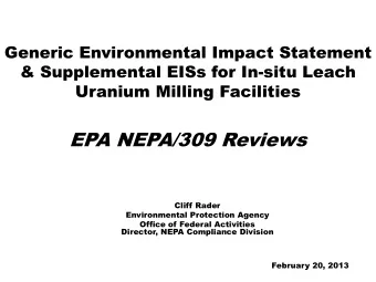 EPA NEPA/309 Reviews  Cliff Rader  Environmental Protection Agency  Office of Federal Activities