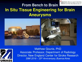 In Situ Tissue Engineering for Brain  Aneurysms  Matthew Gounis, PhD  Associate Professor,