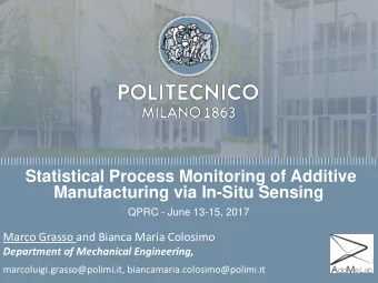 Statistical Process Monitoring of Additive  Firma convenzione  Manufacturing via In-Situ Sensing