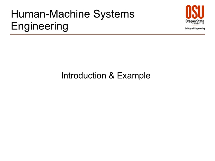 human machine systems engineering