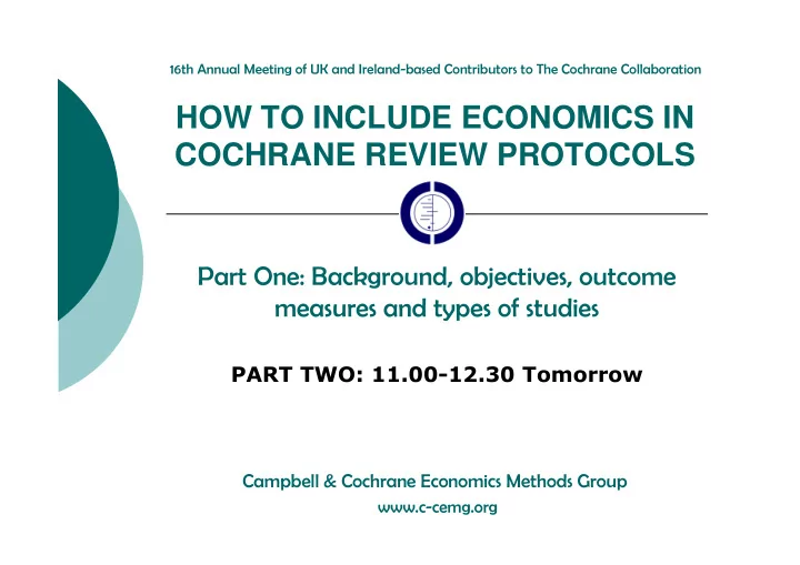 how to include economics in cochrane review protocols