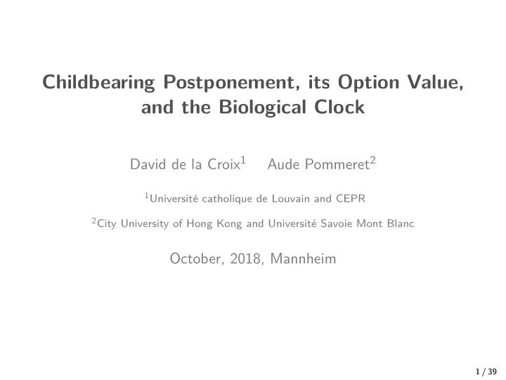 childbearing postponement its option value and the