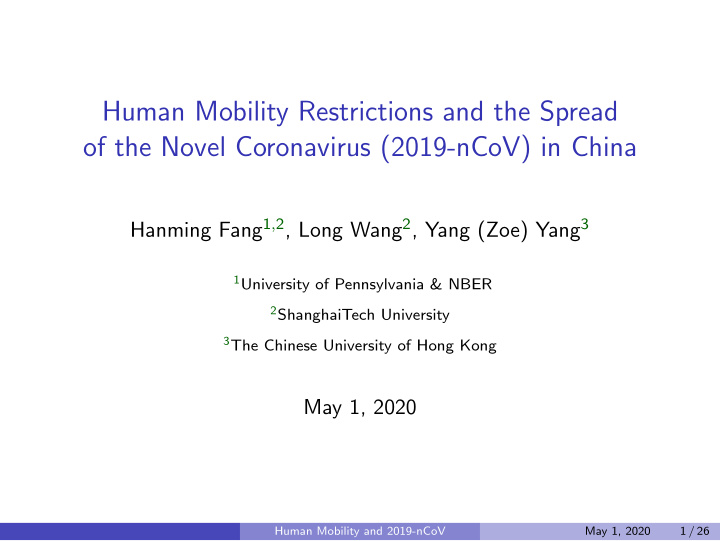 human mobility restrictions and the spread of the novel