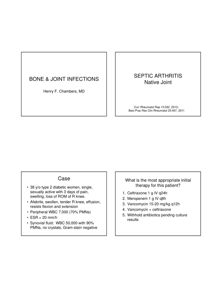 septic arthritis bone joint infections native joint