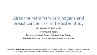 Airborne mammary carcinogens and  breast cancer risk in the Sister Study  Nicole Niehoff, PhD MSPH