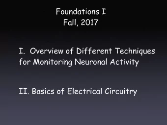 Foundations I  Fall, 2017  I.  Overview of Different Techniques  for Monitoring Neuronal Activity