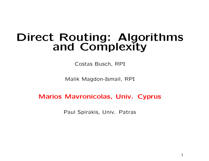 direct routing algorithms and complexity