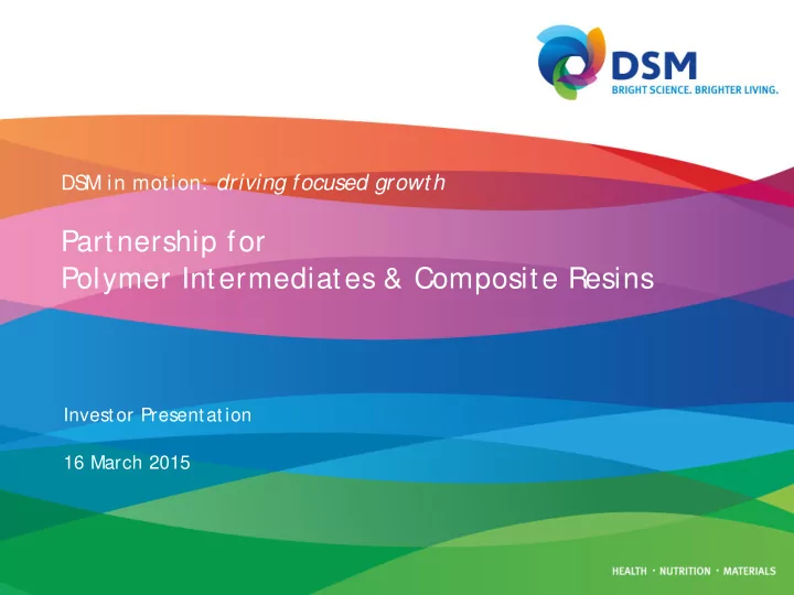 partnership for polymer intermediates amp composite resins