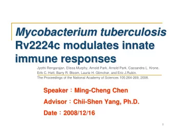 Mycobacterium tuberculosis  Mycobacterium tuberculosis  Rv2224c modulates innate  Rv2224c modulates