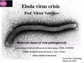 Ebola virus crisis Prof. Viktor Volchkov  Molecular basis of viral pathogenicity  International