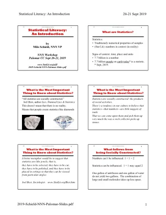 Statistical Literacy: An Introduction  20-21 Sept 2019  V1  V1  Schield:  2019 NNN Palomar Workshop