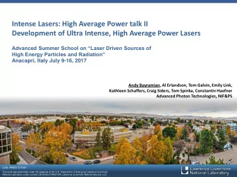 Development of Ultra Intense, High Average Power Lasers  Advanced Summer School on Laser Driven