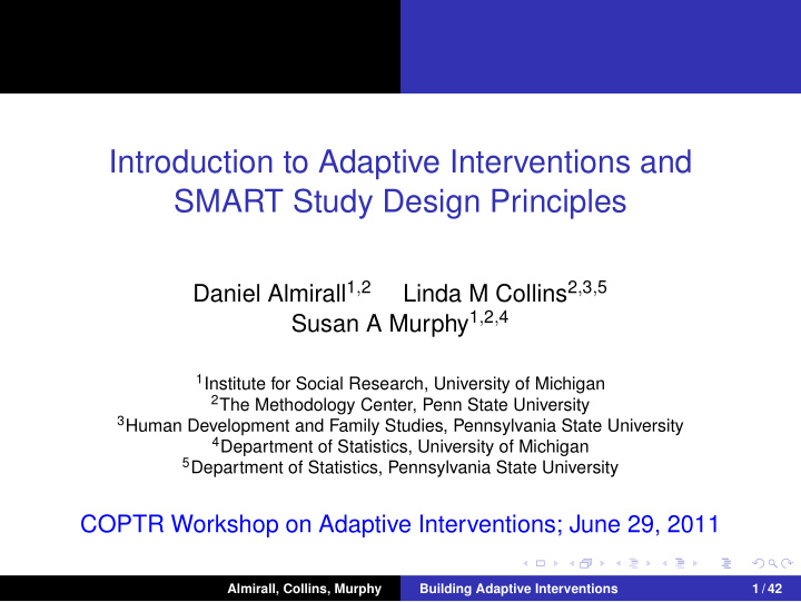 introduction to adaptive interventions and smart study