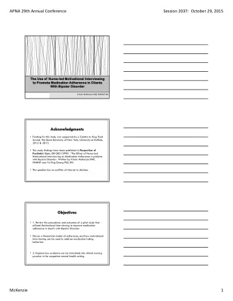 APNA 29th Annual Conference Session 2037: October 29, 2015  Kristin McKenzie DNP  , PMHNP-BC