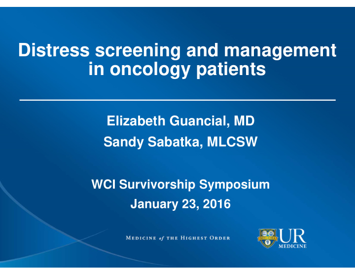 distress screening and management in oncology patients