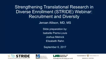 Strengthening Translational Research in  Diverse Enrollment (STRIDE) Webinar:  Recruitment and