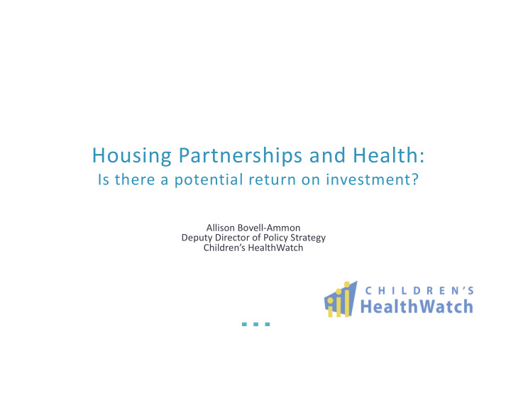 housing partnerships and health