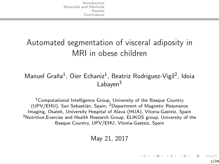 automated segmentation of visceral adiposity in mri in
