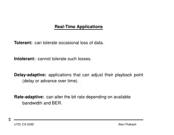 Real-Time Applications Tolerant: can tolerate occasional loss of data. Intolerant: cannot tolerate