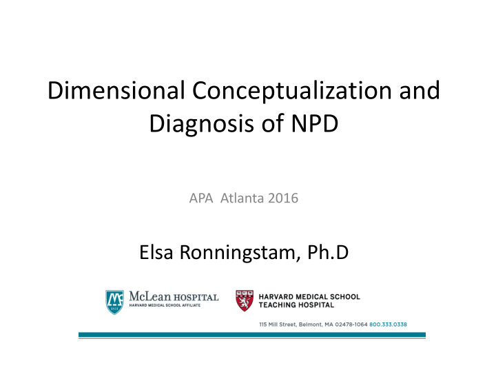 dimensional conceptualization and diagnosis of npd