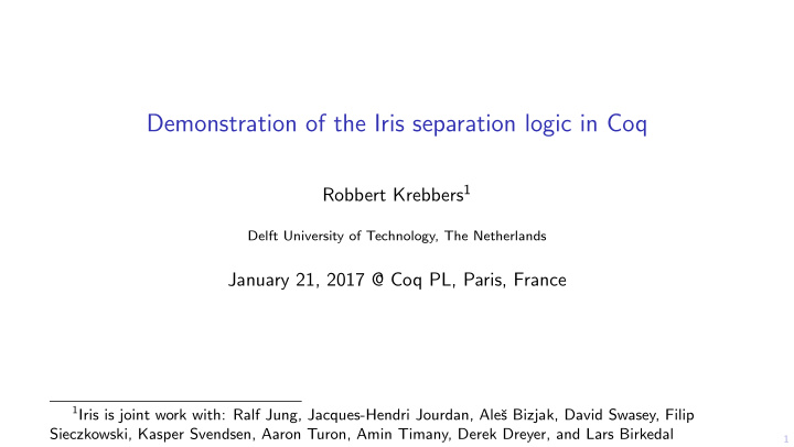 demonstration of the iris separation logic in coq