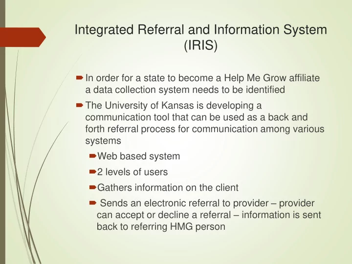 integrated referral and information system iris