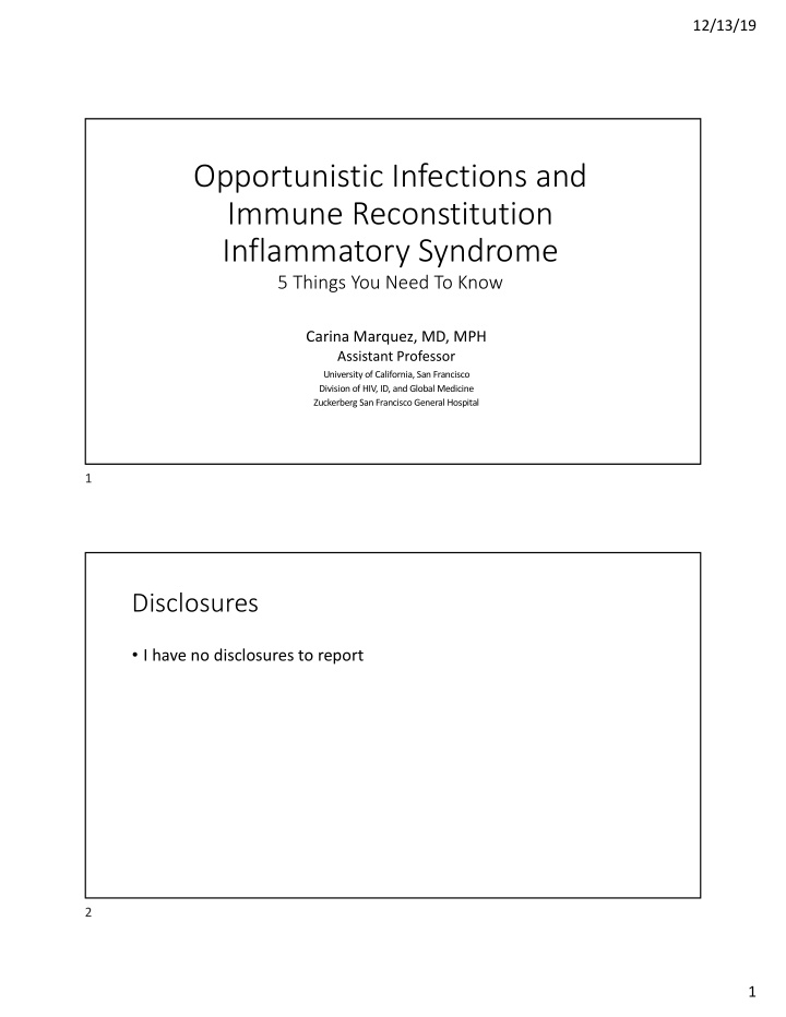 opportunistic infections and immune reconstitution