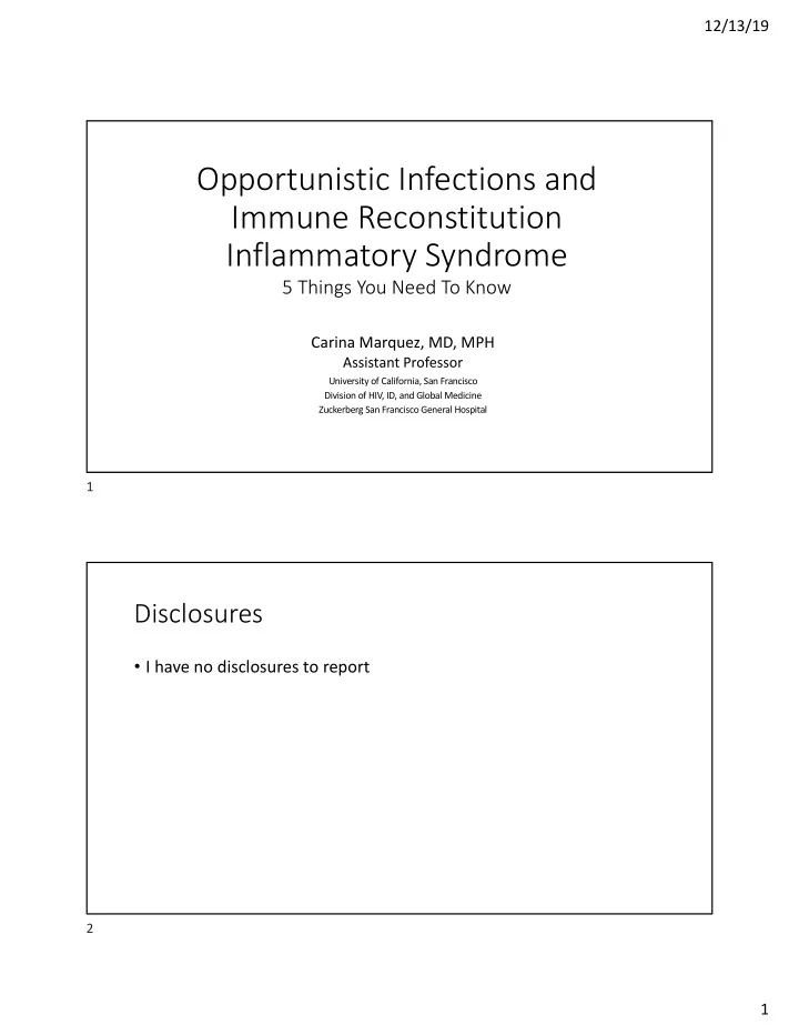 opportunistic infections and immune reconstitution