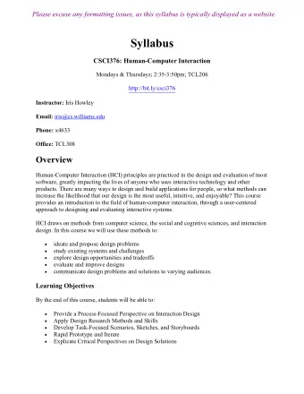 Syllabus  CSCI376: Human-Computer Interaction  Mondays &amp; Thursdays; 2:35-3:50pm; TCL206
