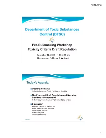 Todays Agenda  Opening Remarks  Nathan Schumacher, Public Participation Specialist  The