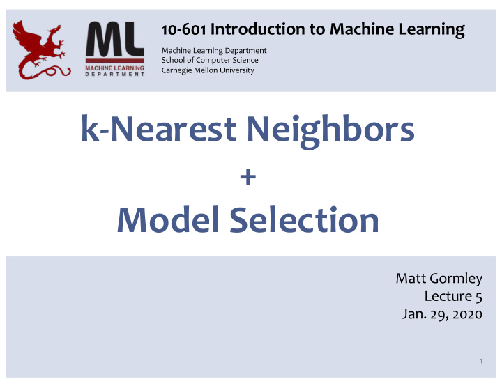 k nearest neighbors model selection