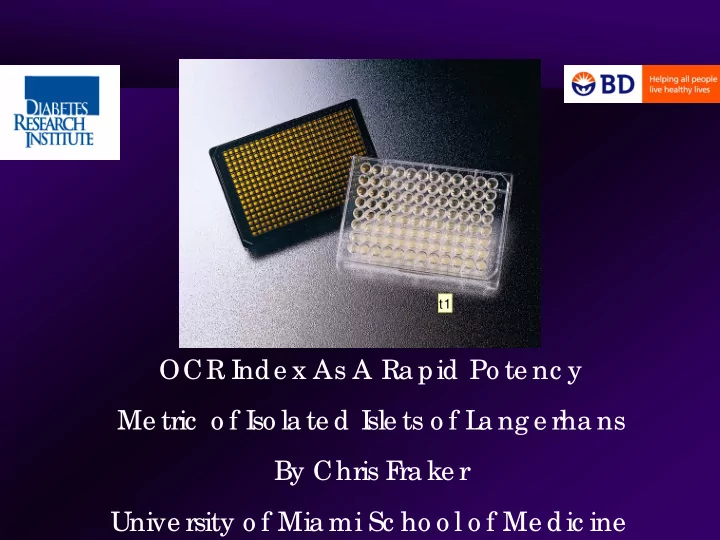 ocr i nde x as a ra pid po te nc y me tric o f i so la te