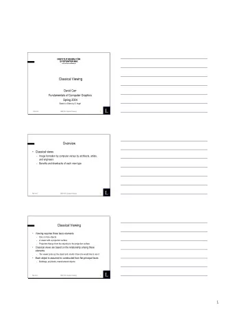 1 L  Feb-4-04  SMD159, Classical Viewing  Overview   Classical views  - Image formation by