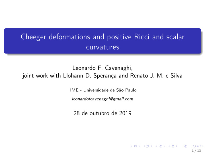 cheeger deformations and positive ricci and scalar