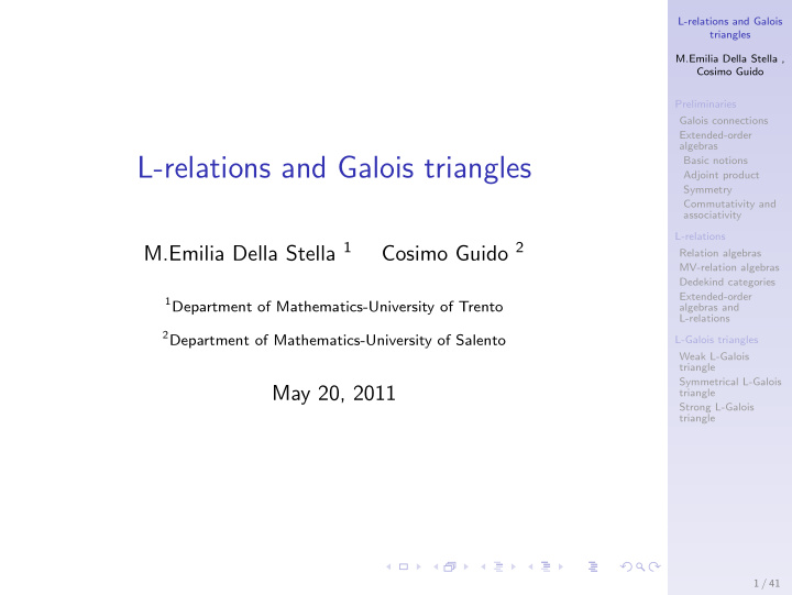 l relations and galois triangles