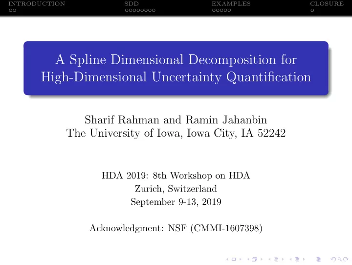 a spline dimensional decomposition for high dimensional