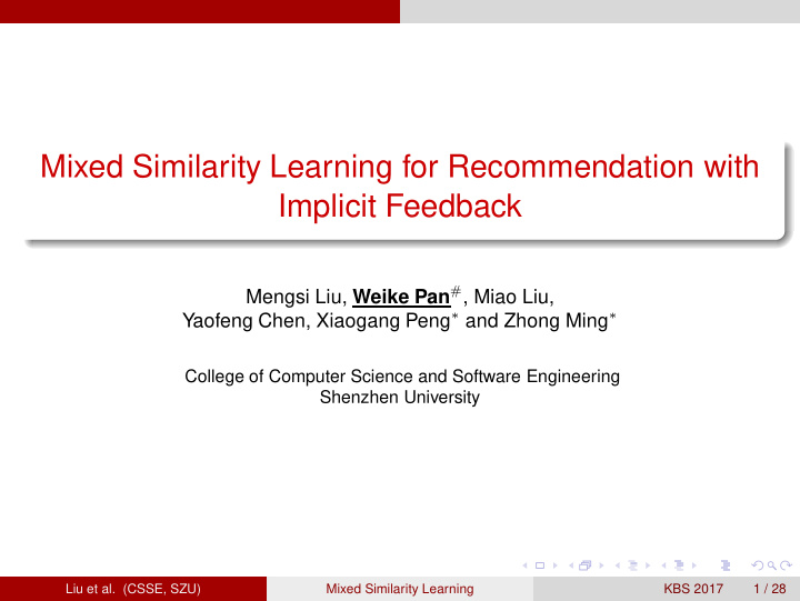 mixed similarity learning for recommendation with