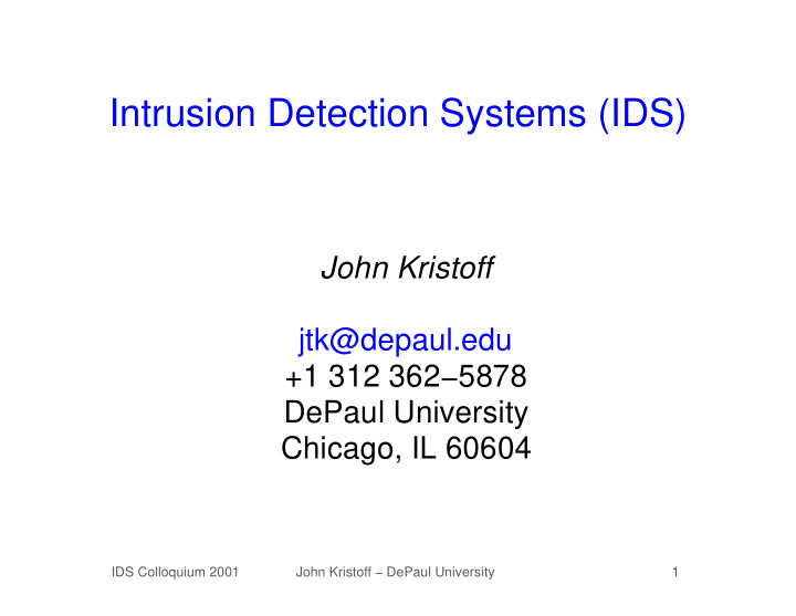 intrusion detection systems ids