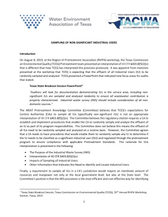 SAMPLING OF NON-SIGNIFICANT INDUSTRIAL USERS  Introduction  On August 8, 2019, at the Region VI