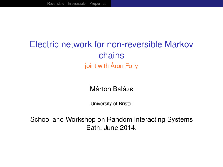 electric network for non reversible markov chains