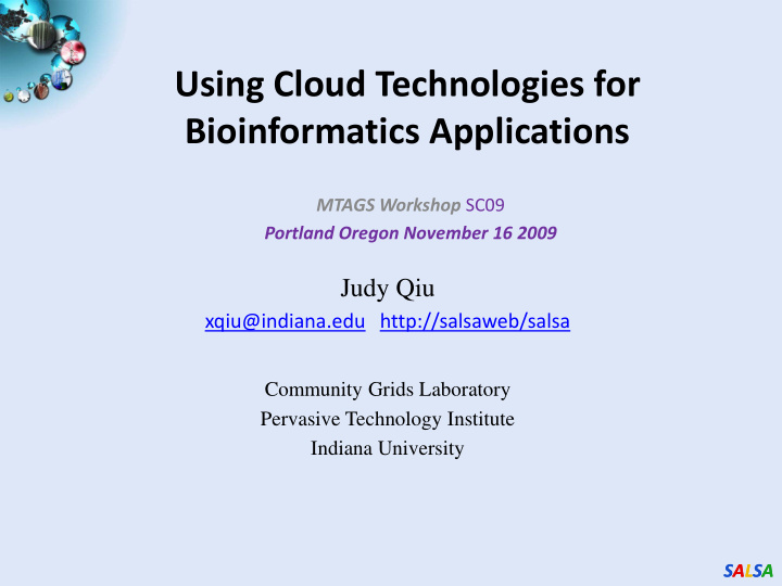 using cloud technologies for bioinformatics applications