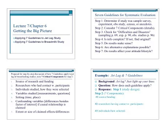 Lecture 7/Chapter 6  Step 2: Consider 7 Critical Components (details).  Getting the Big Picture