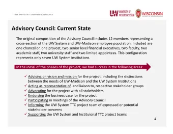 Advisory Council: Current State  The original composition of the Advisory Council includes 12