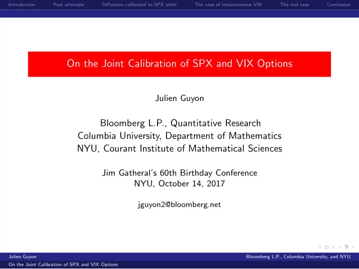 on the joint calibration of spx and vix options
