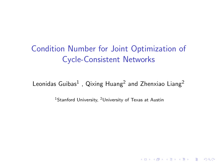 condition number for joint optimization of cycle