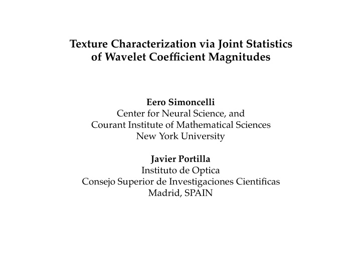 texture characterization via joint statistics of wavelet