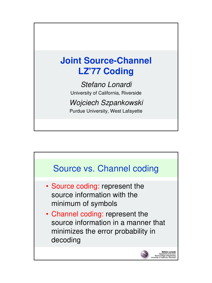 joint source channel lz 77 coding