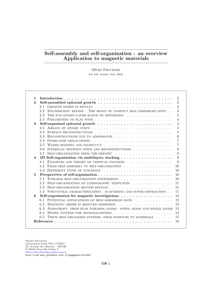 self assembly and self organization an overview