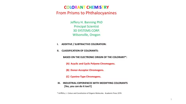 colorant chemistry from prisms to phthalocyanines